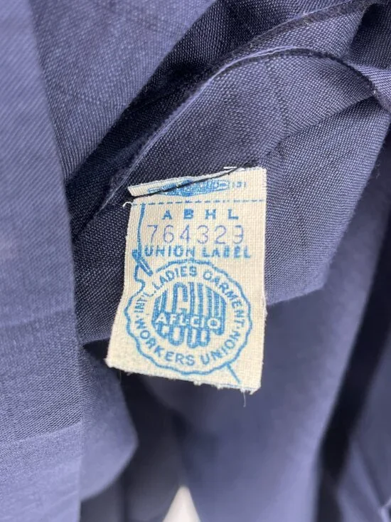 Vintage 60s Blue Fit & Flare Midi Dress Union Made Metal Zipper Retro S/M - Picture 4 of 10